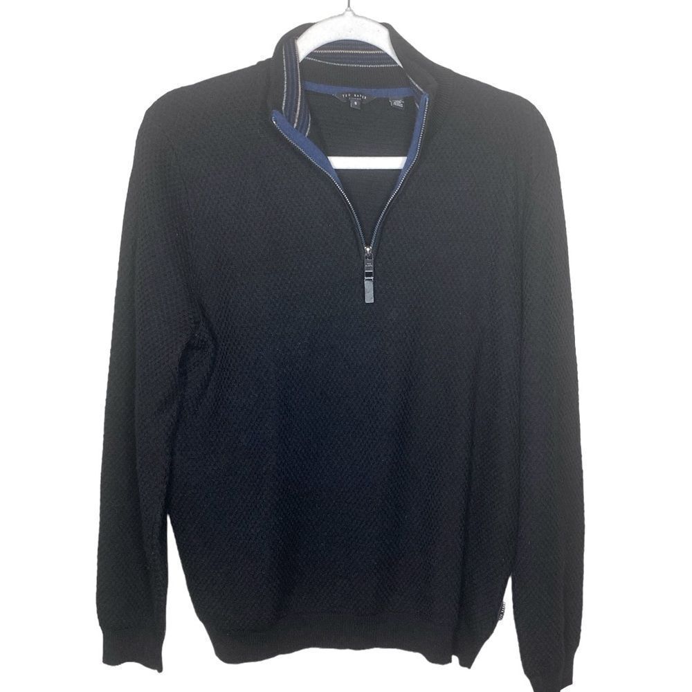 Ted Baker London Men’s Sz 5 XL Black Textured 1/4 Quarter Zip Tunnel Sweater